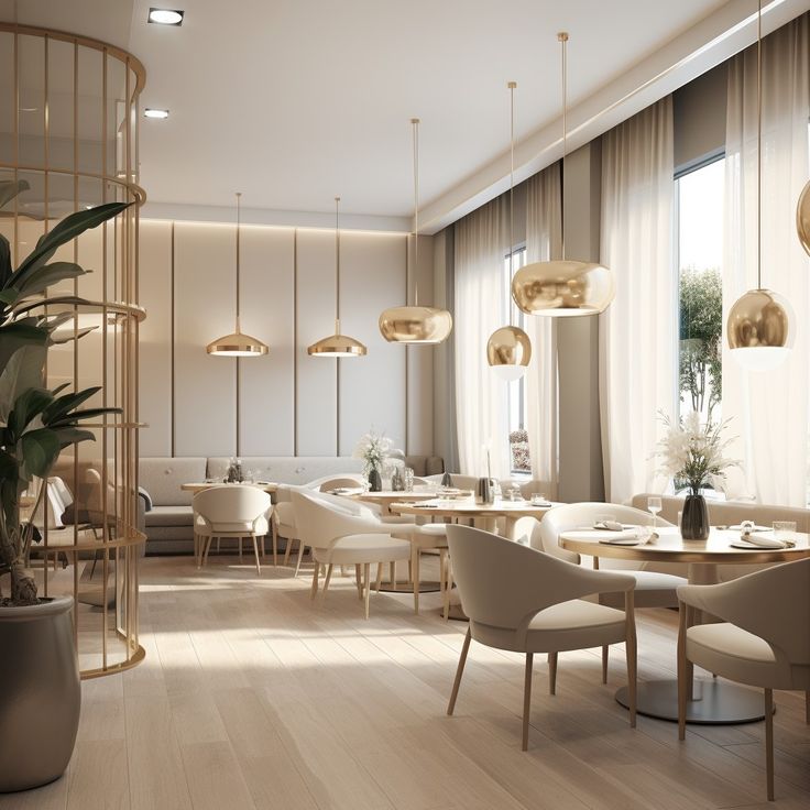 Elegant restaurant dining with gold pendant lights